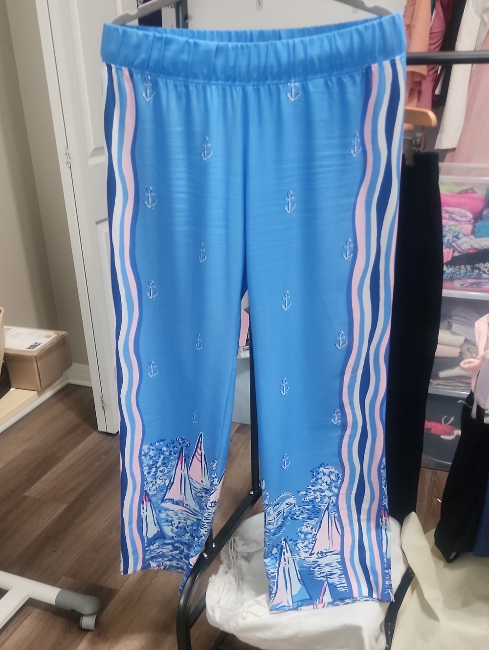 Lilly Pulitzer W Sz Blue Anchor & Sailboat Pants with Pink Accents